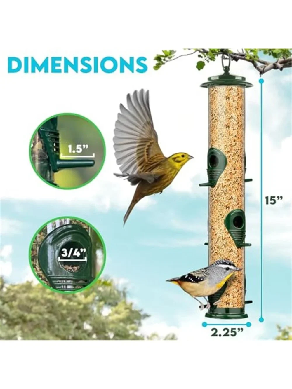 Bird Feeders for Outdoors (Green) Squirrel Proof Hanging Bird Feeder with Hanger